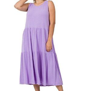 Plus Size Midi Dress Womens Casual Sleeveless Tiered Lavender 1X 2X 3X